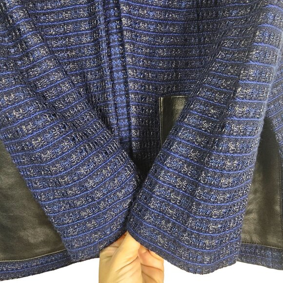 St. John Santana Knit Tweed Jacket Sz 16 Leather Pockets Office Formal Old Money - Picture 4 of 12